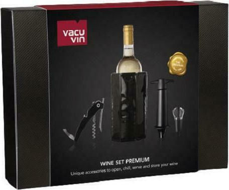 Vacu Vin Premium Σετ Αξεσουάρ Κρασιού Από Ανοιξείδωτο Ατσάλι Μαύρο 4τμχ
