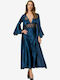 Moongirl Winter Damen Satin Robe mit Nachthemd Blau