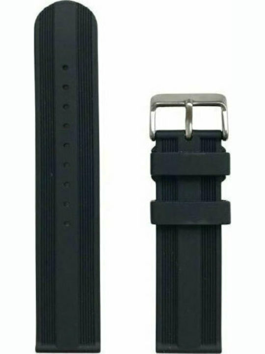 Hirsch Silvertone Καουτσούκ Λουράκι Μαύρο 20mm