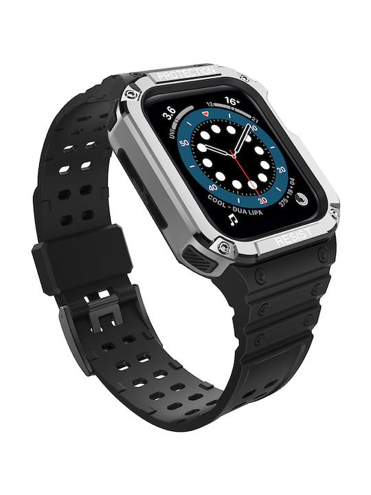 Hurtel Armored Hülle & Armband Silikon Silver/Black (Apple Watch 44/45/46mm/Ultra 49mm)