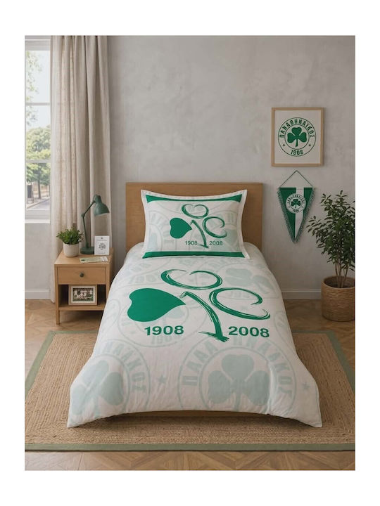 Palamaiki Panathinaikos FC1 Set Coverlet Single Cotton Green 170x240cm