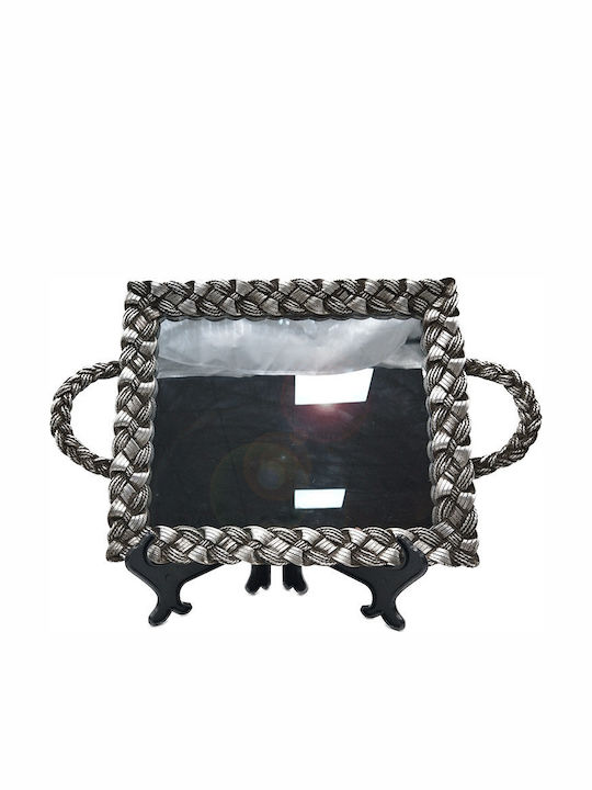 Karvounis Plastic Rectangular Decorative Tray with Mirror Silver 40x3x24.5cm