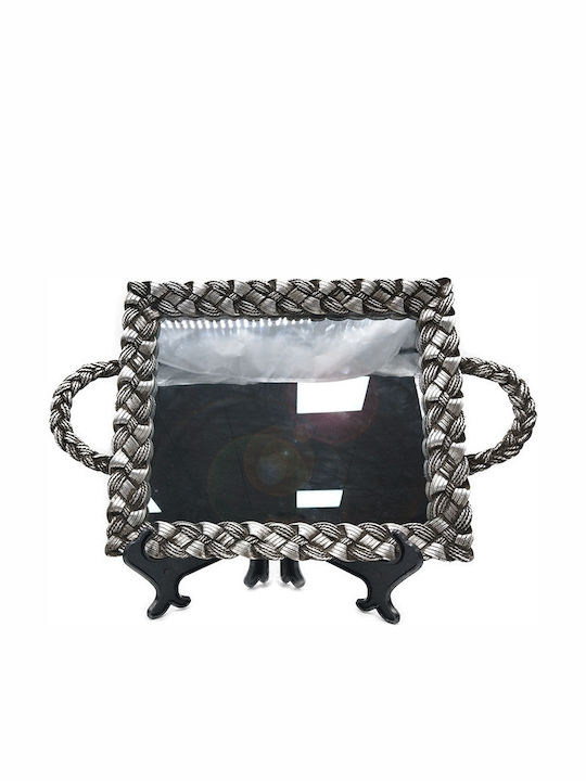 Karvounis Plastic Rectangular Decorative Tray with Mirror Silver 49x3x29.2cm