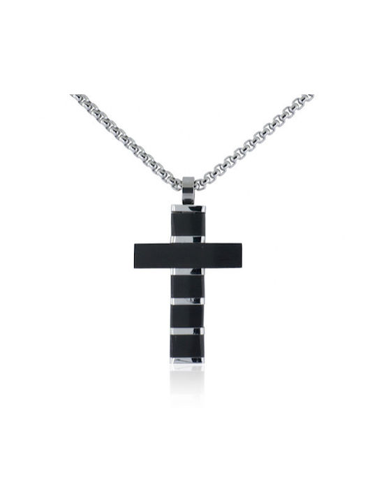 Kreuz mit Kette - Stahl Schwarz