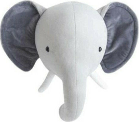 Kids Decorative Animal Bust Gray made of Fabric Elephant 29x30x20εκ.