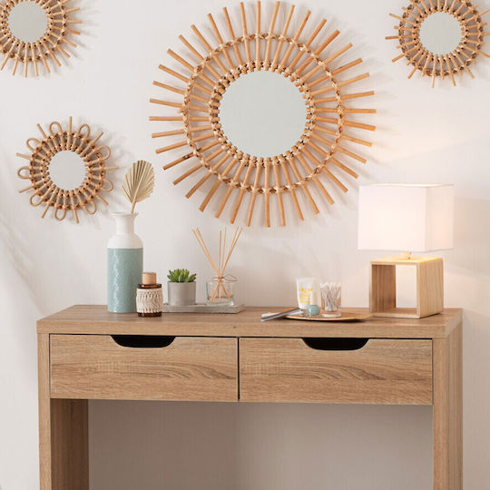 Atmosphera Wood Table Lamp for Socket E14 with White Shade and Brown Base