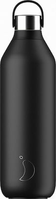 Chilly's Series 2 Flasche Thermosflasche Rostfreier Stahl BPA-frei Schwarz 1lt mit Schleife 222107