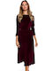 M557 Midi Damenkleid Langärmelig Burgundisch