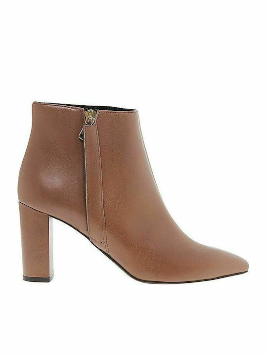 Leather Women's Ankle Boots with High Heel Caramel