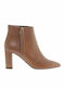Leather Women's Ankle Boots with High Heel Caramel