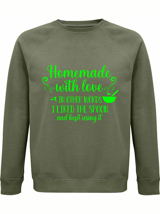 Sweatshirt Unisex, Organic " Homemade with Love ", Khaki