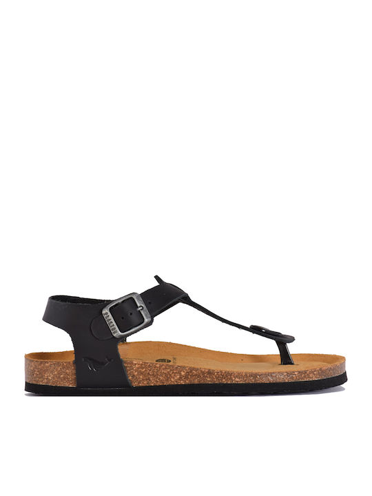 Leather Women's Flat Sandals Anatomic with Strap in Black Color
