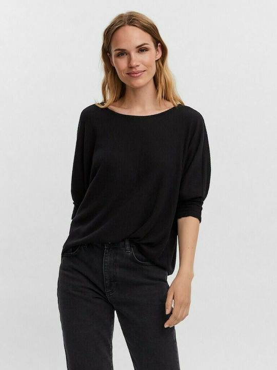 Vero Moda Damen Bluse mit 3/4 Ärmel Schwarz