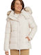 Kurz Damen Puffer Jacke mit pelziger Kapuze für Winter Beige