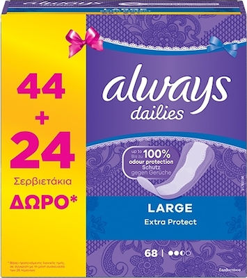 Always Dailies Extra Protect Large Сервиетки за Нормален поток 2.5 Капки 44бр & 24бр