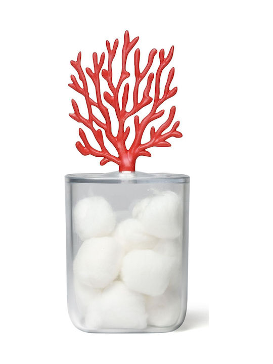 Qualy Coral Plastic Cotton/Swabs Case Countertop Red