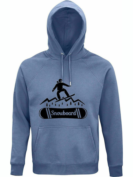 Hoodie Unisex, Organic " Snowboard Slide Design " Blue