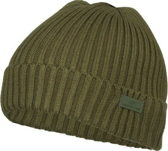 Beanie Ανδρικός Σκούφος με Rib Πλέξη σε Χακί χρώμα