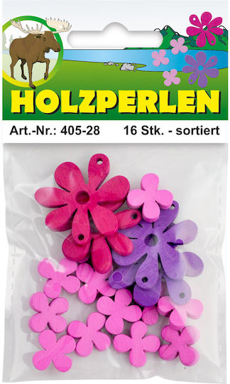 Wooden Craft Beads Purple 16pcs Flower Beads