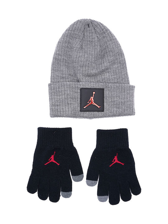 Jumpman Patch Σετ Παιδικό Σκουφάκι με Γάντια Πλεκτό Γκρι