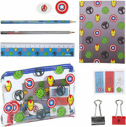 Cerda Marvel Avengers Kids Stationery Set with Pencil, Sharpener, Eraser, Notepad, Ruler and Pencil Case 12pcs