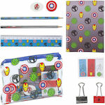 Cerda Marvel Avengers Kids Stationery Set with Pencil, Sharpener, Eraser, Notepad, Ruler and Pencil Case 12pcs