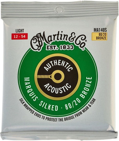 Martin Authentic Silked Set of Acoustic Guitar Strings 80/20 Bronze 12-54 Inches Light