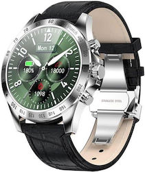 Garett Men Style Silver/Black Leather Smartwatches Garett Men Style Silver/Black Leather Smartwatches