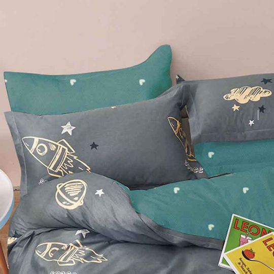 Melinen Spacecraft Kids Cotton Satin Pillowcase 50x70cm Πράσινη 2000048400