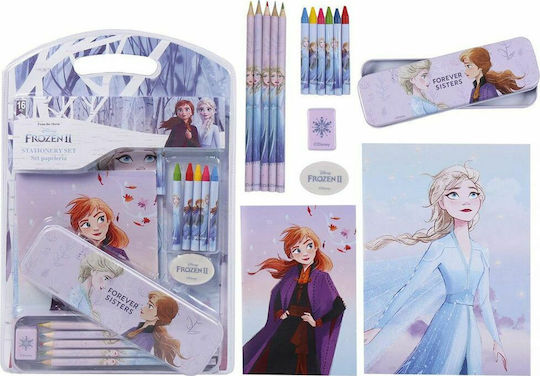 Cerda Frozen 2 Set de Papetărie pentru Copii cu Creion, Așcutitoare, Radieră, Caiet de Notițe, Creion Mecanic, Riglă, Cutie pentru Creioane și Penar 16buc