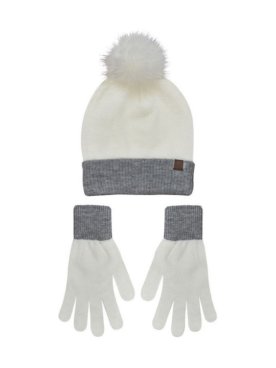 Stamion Kids Beanie Set with Gloves Knitted Beige