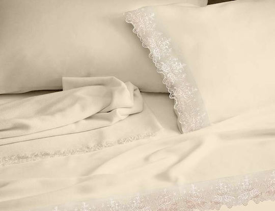 Makis Tselios Home Lace Set Coverlet Queen Size Cotton Satin Ecru 240x260cm 3pcs