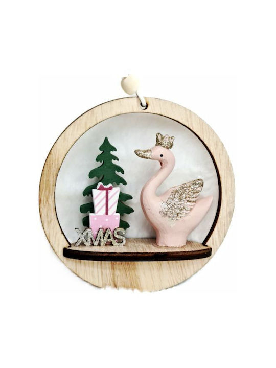 Wooden Christmas Ornament Round with Swan