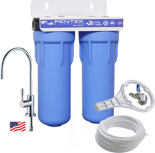 Pentair 3GSL DUO Water Filtration System Double Under Sink Pipe Cross Section 1/4'' with Faucet
