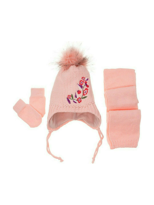 Infant set scarf-gloves-beanie 2150-04 (0-18 Months) Salmon