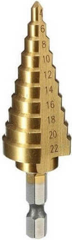 Pasco Stepped Conical Cutter 4-22mm 1/4'' Cutter Bit HSS for Metal \ Wood \ Aluminum \ Plastic 22mm x 70mm