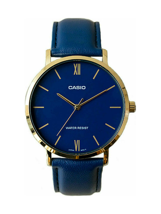 Casio Ρολόι Μπαταρίας με Μπλε Δερμάτινο Λουράκι