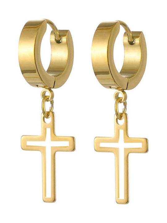 Unisex pair of earrings with cross in steel316L gold bode02216