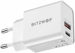 BlitzWolf Încărcător fără cablu cu port USB-A și port USB-C 20W Livrarea energiei / Încărcare rapidă 2.0 Alb (BW-S20)