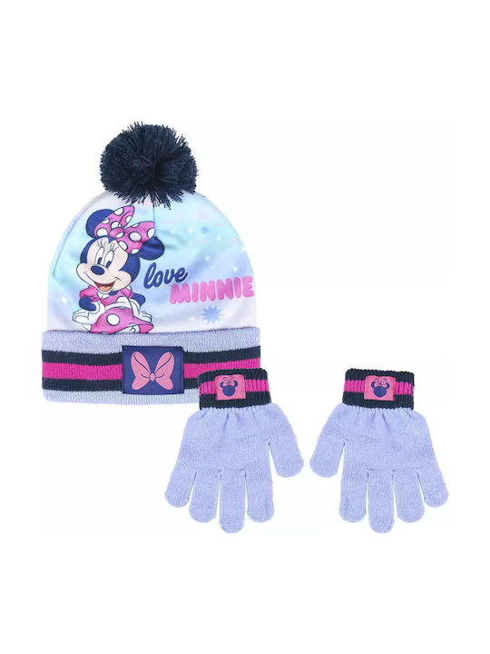 Disney Minnie Set Căciulă Copil cu Mănuși Tricotat Lila