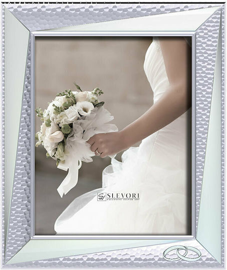 Slevori Wedding Rings Cutie pentru Coroană de Nuntă Rama foto Dreptunghiulară Silver/White 25x20εκ.