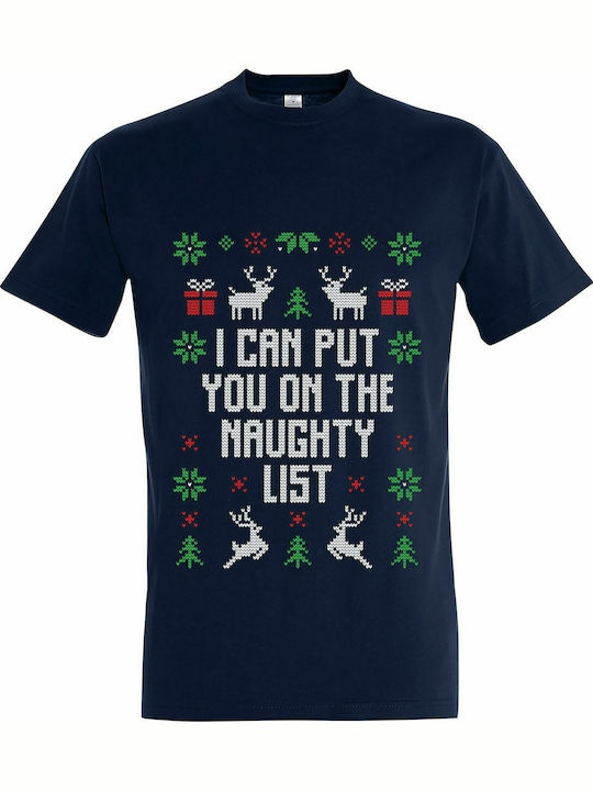 T-shirt Unisex " Ugly Christmas t-shirt, I can Put you on the Naughty List " French navy