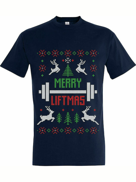 T-shirt Unisex " Ugly Christmas T-shirt, Merry Liftmas " French navy