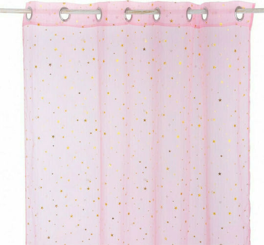 Atmosphera Kids Grommet Top Curtain Gold Stars Pink 127188 140x250cm