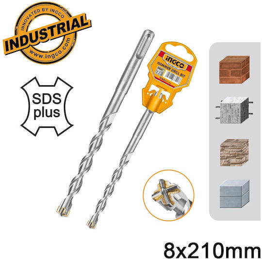 Ingco Четирирезна Свредло Карбид със SDS Plus Опашка за Строителни материали 8x210mm