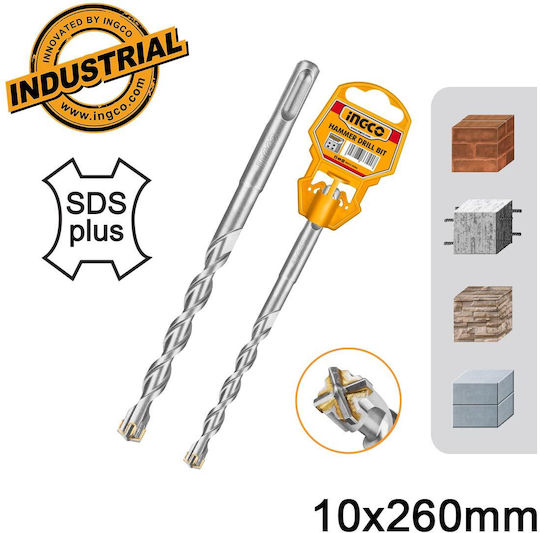 Ingco Four-Cut Drill Carbide with SDS Plus Shank for Masonry 10x260mm