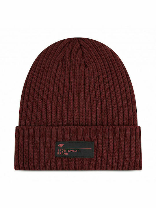 4F Beanie Masculin Căciulă cu Tricotaj Rib în culoarea Burgundy