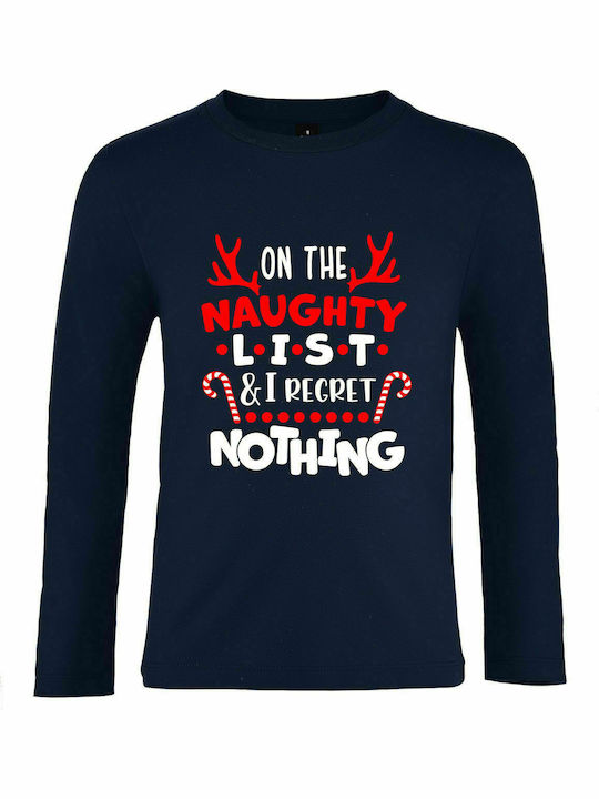 Children's Longsleeve " On the Naughty List and I Regret Nothing, Christmas Longsleeve ", French Navy