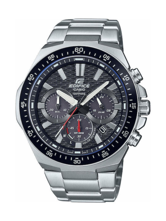 Casio Edifice Premium Ρολόι Χρονογράφος Solar με Ασημί Μεταλλικό Μπρασελέ