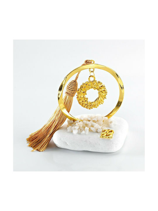 Adorex Tabletop Lucky Charm Wreath with Rhinestones on Pebbles Gold made of Metal 7x9cm 1pcs